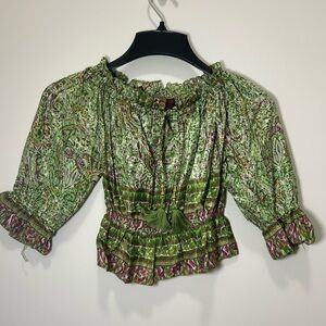NEW Boho Green Paisley Women's Off Shoulder Top